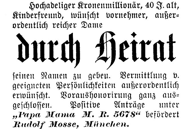 Wie die Elite 1910 Partner suchte